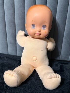 Vintage 1991 Mattel Baby Beans Soft Body Baby Doll Blue Eyes Cloth Plush Toy